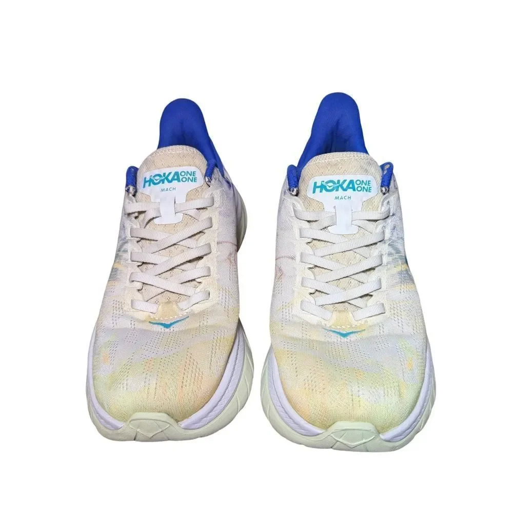 Hoka women’s Mach 4 White and Blue Athletic Sneakers size 8B